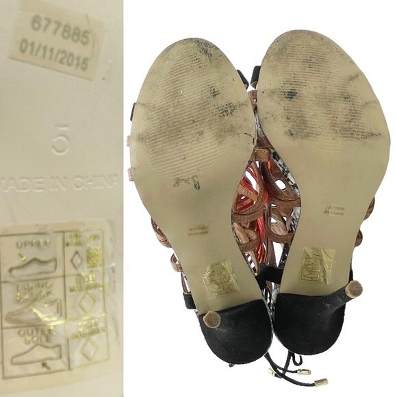 River Island Strappy Caged Mixed Print Heels Black Coral Tan Women’s 7 US | 5 UK - Picture 12 of 16